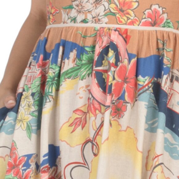 CHRISTIAN LACROIX Linen Blend Pull On Printed Dress With Anchor Charm Tipping - Picture 4 of 6